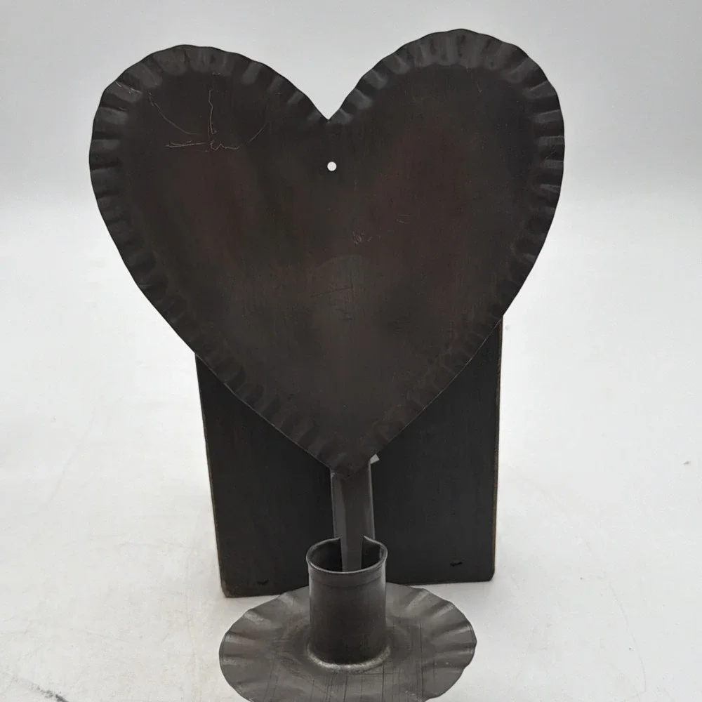 Vintage Tin Heart Crimped Wall Sconce Candle Holder Primitive Folk Decor